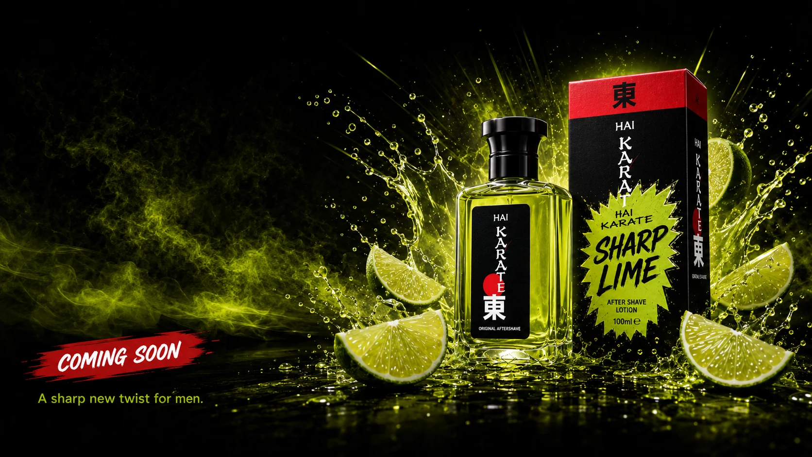Wide Coming Soon advertisement for Hai Karate Sharp Lime